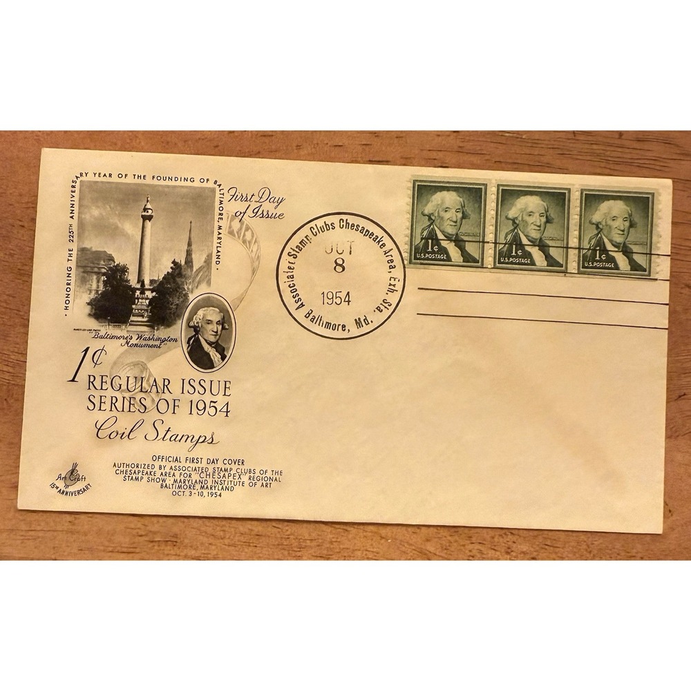 US FDC #1054 Artcraft M-5 1954 Baltimore MD Washington Liberty Series Unofficial